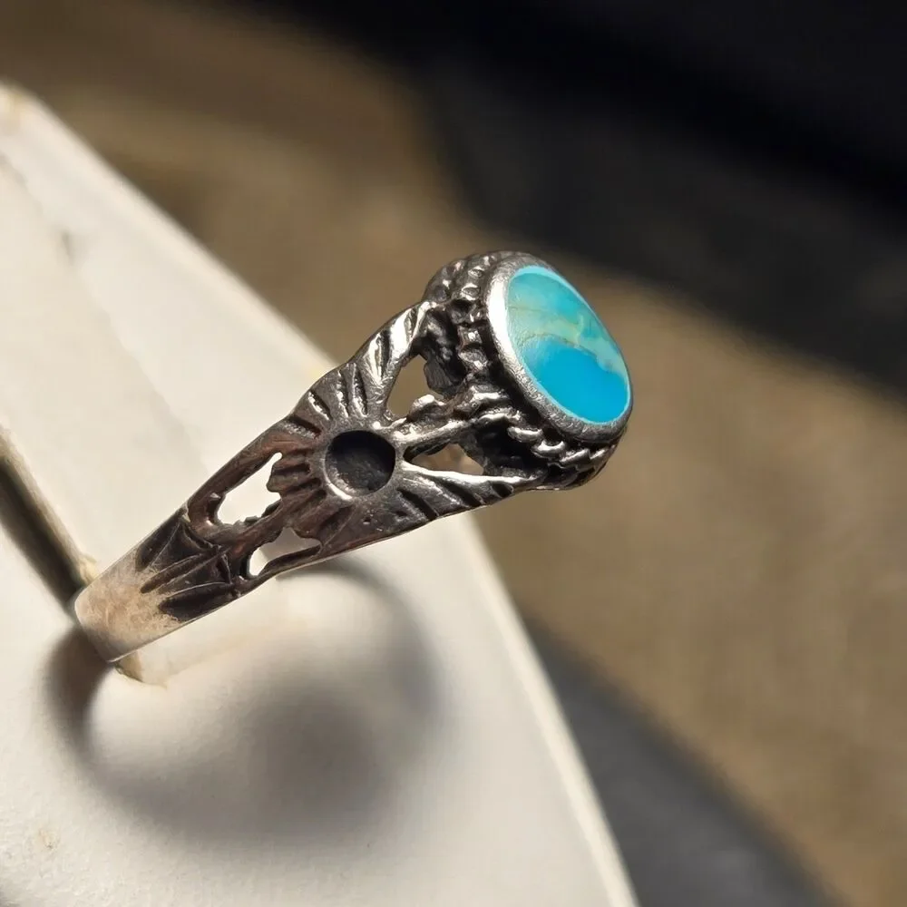 Blue green southwestern vintage sterling silver ring sz 6.5